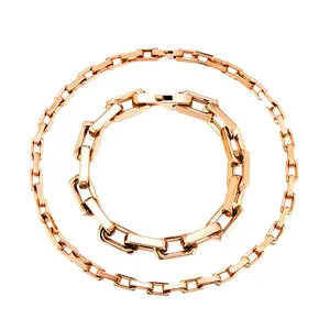 Personalized Hot Design Rap Stylish Square Cuban Link Chain Necklace Stainless Steel Necklace Bracelet Set