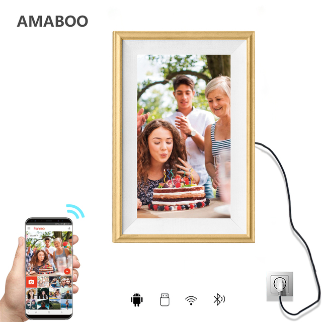 Wood Frame WiFi Large Size Digital Photo Frame with Touch Screen Video Playback Clock 32 Inch Display