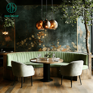 Set di Tavoli e Sedie in Legno a Mezza Luna per Caffetteria e Ristorante, Arredamento con Divano per Coffee Shop - Product Image 1