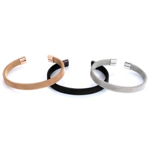 SEPT Trendy Gold Plated Stainless Steel Bangle <strong>Bracelet</strong> for Women Adjustable <strong>Mesh</strong> Open Cuff Bangles Jewelry - Product Image 5