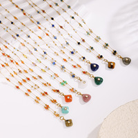 Collier ras du cou FMSNK-12 rétro bohème de créateur avec pendentif en lapis-lazuli et labradorite colorés pour l'été, bijou fantaisie pour femme