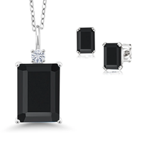 Ensemble de bijoux en argent sterling 925 avec pendentif boucles d'oreilles pendantes et collier, orné d'un diamant Moissanite taille émeraude couleur D et d'un halo de diamants, avec chaîne en câble