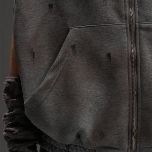 Ensembles de survêtements classiques décontractés pour hommes, effet délavé, sans manches, avec fermeture éclair intégrale, vestes et pantalons de sport, tenues 2 pièces - Product Image 3