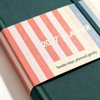 Carnet de planification A5 en lin 2027 avec bande élastique verticale personnalisée pour cadeaux