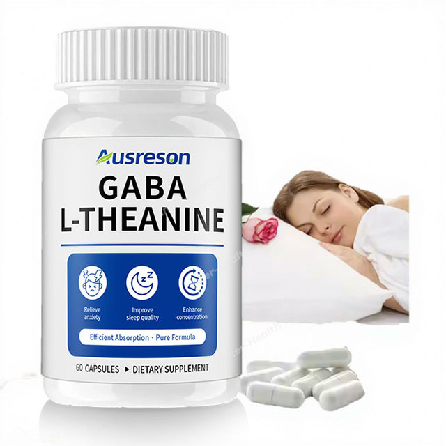 Ausreson Gaba L Theanine Capsules Sleep Supplement 500mg Pure Organic Vitamin B6 Gaba Magnesium Glycinate L-Theanine Capsule