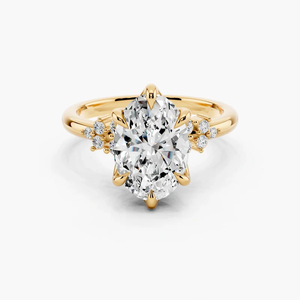 Anillo de compromiso SGARIT de oro amarillo macizo de 18 quilates con diamante cultivado en laboratorio de 1 quilate de forma ovalada y diamantes redondos laterales para mujer - Product Image 1