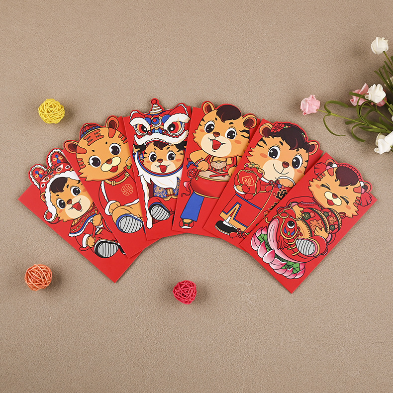 2022 красный конверт креативный мультяшный Тигр год красный пакет трехмерная форма новогодний кошелек сумка с логотипом на удачу