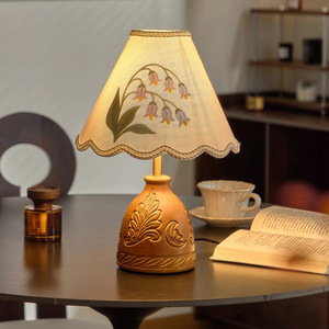 Vintage Style Lily Of The Valley <b>Table</b> Lamp E27 <b>Led</b> Eye Caring Bedroom <b>Bedside</b> Lamp With Floral Shade Artistic Design - Product Image 1
