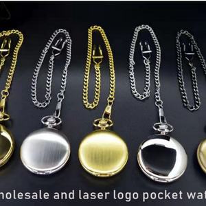 Montres de poche à quartz unisexes Besseron, style ancien, couleur antique, lumineuses, argentées, avec nouvelle chaîne dorée, pour hommes - Product Image 4