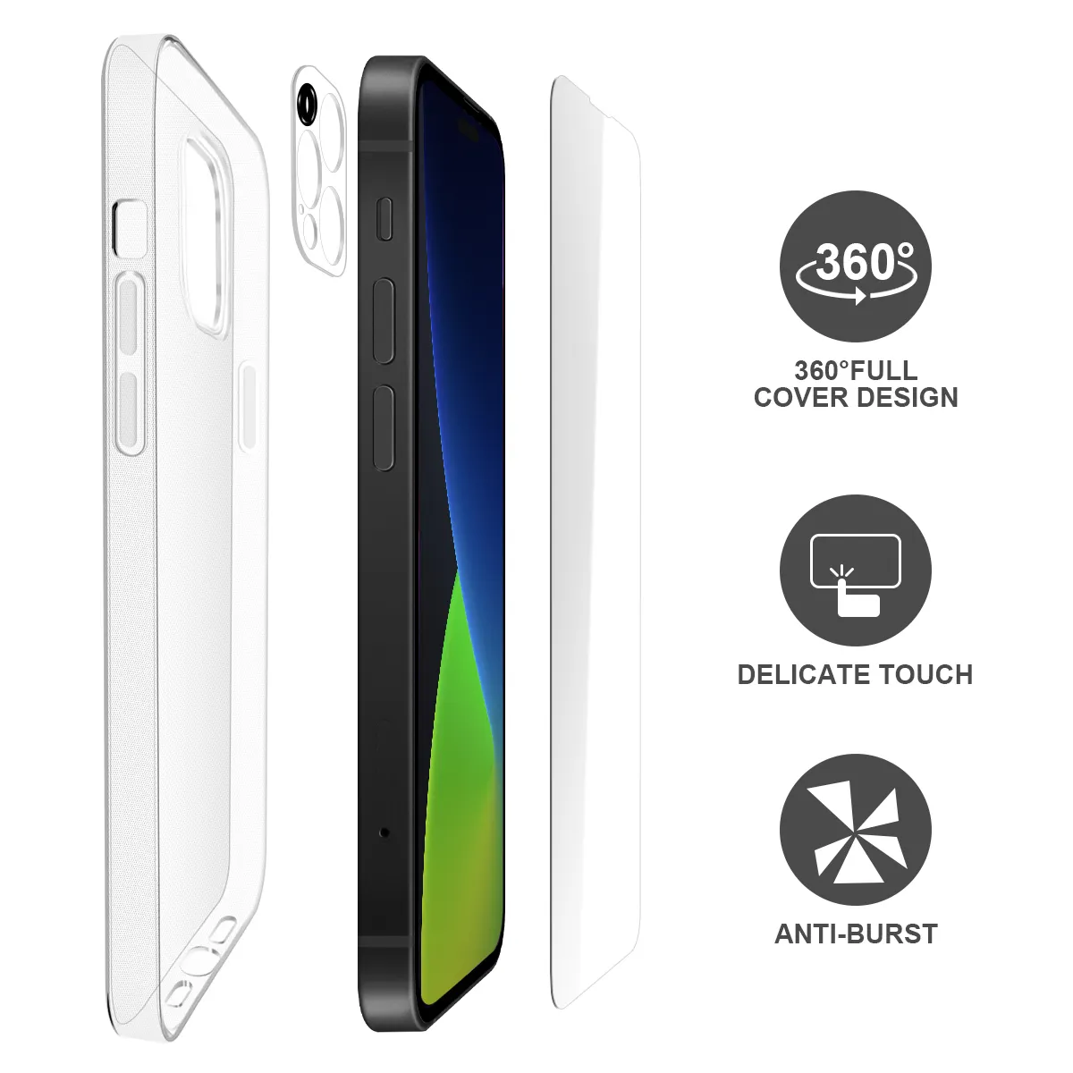 Offre Spéciale Protection complète 9H protecteur d'écran en verre trempé Transparent TPU étui de téléphone pour iPhone 14 Pro