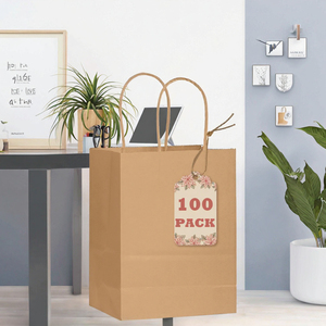100-Packs Kraft Paper Gift <b>Bags</b> with Twisted Paper Handles Bulk 8.3'x3'x6' Inch Small Size Multiple Uses (15x8x21cm) - Product Image 2