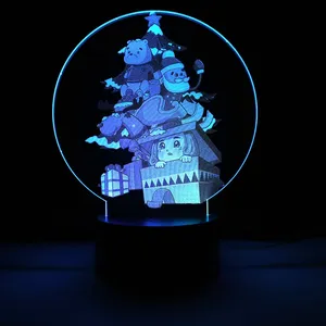 탑 셀러 3D LED 램프 베이스 블랙 베이스 3D 환상 야간 조명 사진 새겨진 크리스마스 트리 모양 비즈니스 광고