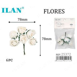 Ilan Flores Rose di Carta Bianche 78mm 6 Pezzi per Decorazioni e Artigianato - Product Image 1