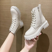 Bottes d'hiver respirantes en cuir PU blanc et noir pour femme 2026, style punk gothique, à lacets, montantes