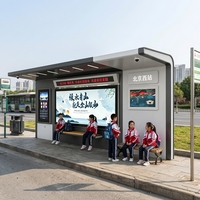 Abri de bus intelligent avec panneau d'arrêt et caisson lumineux publicitaire