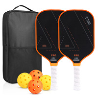 Raket Pickleball T700 Serat Karbon Penuh Matte Inti Sarang Lebah Hadiah Olahraga Luar Ruangan 1 Paket 2 Raket 4 Bola