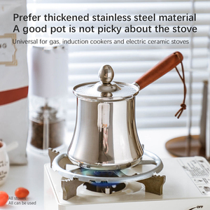 Ahşap Saplı Paslanmaz Çelik Türk Kahvesi Cezvesi, Arapça Yunan Moka Kahvesi Çay Sütü Demleme İçin - Product Image 4