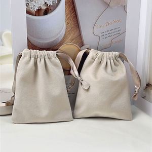 Petit sac à cordon en velours épais beige, pochette en flanelle douce et lourde pour montre, flacon de parfum, cosmétiques, emballage anti-poussière - Product Image 6