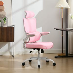 Grosir kursi jaring putar ergonomis eksekutif merah muda Model 8028 untuk anak perempuan kursi Gaming tinggi dapat disesuaikan dengan dukungan pinggang - Product Image 6