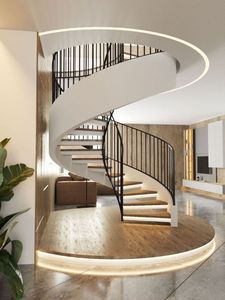 Scala a chiocciola moderna per interni in acciaio inossidabile e legno, design fai-da-te per villa - Product Image 3