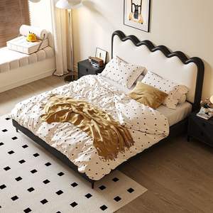 <span class=keywords><strong>Lit</strong></span> pour enfants en cuir véritable Tuochen avec fonction de levage et cadre en <span class=keywords><strong>bois</strong></span>, design ondulé pour ensembles de chambre à coucher contemporains - Product Image 1