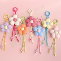 Gantungan Kunci Lanyard Bunga Matahari Warna-warni Manis & Imut, Aksesoris Tas & Ponsel dari Kain Bermotif Bunga