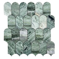 Carreaux mosaïques en mosaïque de pierre verte marbrée style moderne, motif plumes dorées, pour bassin à poissons, piscine, hôtel, cuisine, salle de bain, épaisseur 7 mm