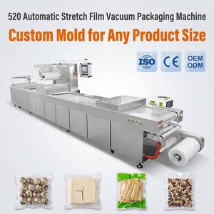 Machine d'emballage sous vide industrielle automatique par thermoformage pour viande séchée, bacon, jambon, saucisses, avec commande PLC et film étirable - Product Image 1
