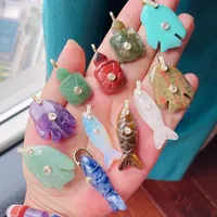 Pendentif Breloque en Pierre Naturelle Poisson Tropical et Tortue, Lapis Lazuli, Turquoise, Améthyste, Quartz Fraise pour Fabrication de Bijoux S57