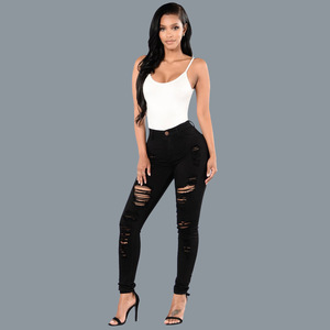 Leggings vaqueros casuales de cintura alta para mujer, corte recto, ajustados, con lavado desgastado, talla grande, multicolor, con agujeros, tejido sencillo <span class=keywords><strong>y</strong></span> liso. - Product Image 2