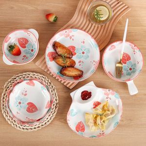High-Value Ceramic Bowl Plate Set Spring Floral Pattern Modern Chinese Square Gifts Parties Camping Christmas Enamel <b>Small</b> - Product Image 1
