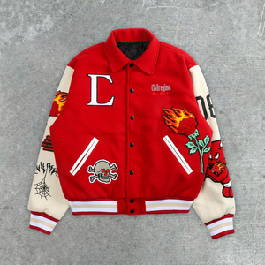 New Design Hip Hop Printed Eco-Friendly Windproof Anti-Bacterial Fleece Lined Bomber <strong>Jacket</strong> Letter Polyester <strong>Varsity</strong> <strong>Jacket</strong> - Product Image 1