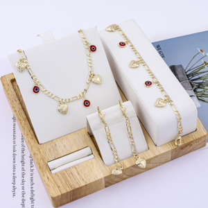 Conjuntos de Joyería Chapada en Oro de 14k con Goteo de Aceite, Collar, Pendientes y Pulseras con Piedra de Circonita y Mal de Ojo para Mujer, Moda Económica de Yiwu - Product Image 3