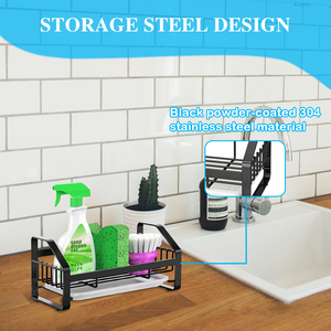 Porte-outil multifonctionnel pour le nettoyage de la cuisine Porte-éponge en métal Porte-éponge <span class=keywords><strong>noir</strong></span> mat pour évier Porte-éponge avec égouttoir - Product Image 2