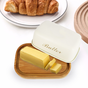 Mantequillera Blanca con Tapa para Encimera, Contenedor de Mantequilla de Hierro Fundido, Bandeja para Mantequilla - Product Image 1
