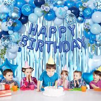 Ensemble de ballons et guirlande florale bleu rétro pour décoration de fête d'anniversaire, mariage, ouverture, fête de bébé, fête des Mères, remise de diplôme
