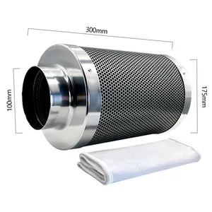 TY 4 inch stainless steel air filter with active raw charcoal includes pre-filter, grow tent room odor scrubber, inline duct fan