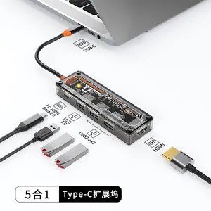 ประเภท c hub 5 in 1 usb c hub USB3.0 + USB2.0*2 + HD-MI + USB-C PD3.0 + Data2.0 สําหรับ macbook