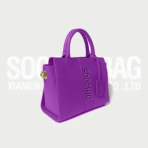 Soochic Dress Custom Logo Luxury Embossed Purple Square Leather Womens Tote Shoulder Bags For Women Purses And Handbags