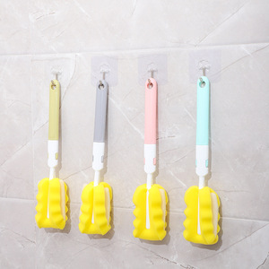 Brosse à tasses à long manche avec tête en éponge pour le nettoyage des bouteilles, options de couleurs gris et rose - Product Image 3