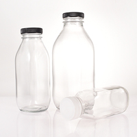 Bouteille en verre de lait en vrac carré français avec bouchon à vis 300ml 500ml 1000ml 1 litre tailles couleurs noir et blanc