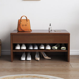 Banc à chaussures moderne et minimaliste en bois massif pour entrée de maison, avec rangement intégré et tiroir, style simple, à s'asseoir - Product Image 2