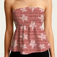 Chemise hawaïenne pour femmes sur mesure, haut plissé avec peplum, tissu élastique, motif floral d'hibiscus, rayures, motif à carreaux, chemises sans manches