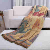 Jeté vintage en jacquard avec pompons, motifs unis et rayés, tapisserie suspendue joyeuse pour canapé, thème marin