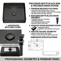 Évier de comptoir en acier inoxydable plaqué PVD couleur noir élégant de forme carrée certifié CE pour hôtel