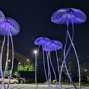 Sculpture d'art moderne en acier inoxydable en forme de méduse pour éclairage paysager extérieur de parcs et jardins, artisanat public en métal - Product Image 3