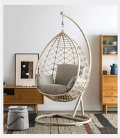 Cadre en acier Tissage à la main rotin rotin chaises œuf suspendues Chaise balançoire avec support meubles de jardin et de patio extérieurs
