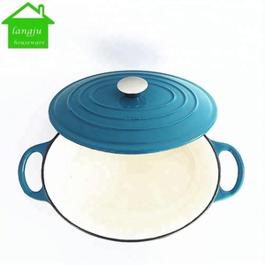 Four néerlandais rond couvert <span class=keywords><strong>en</strong></span> <span class=keywords><strong>fonte</strong></span> émaillée pré-assaisonnée avec couvercle, Casserole, ustensiles de cuisine, four français, four néerlandais blanc - Product Image 5