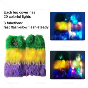 Personalized Polyester Furry Faux Fur De Lis Leg Warmer Battery Operated Fashion Glow Socks for Cosplay Carnival Mardi Gras - Product Image 5