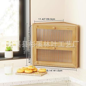 Boîte à pain en bambou à double couche, conteneur de rangement alimentaire en acrylique pour cuisine, blanc - Product Image 4